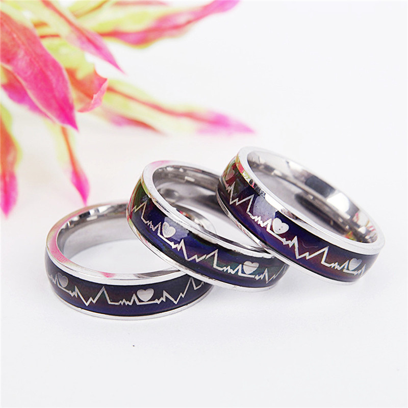 Fashion Titanium Change Color with Temperature Heartbeat Rings Promise Couple Engagement Rings