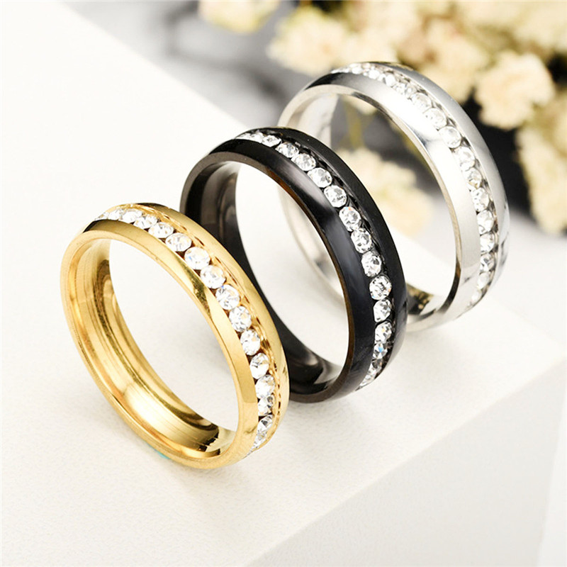 Fashion Stainless Steel Rhinestones Rings for Women Small Surround Jewelry