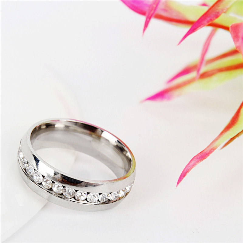 Fashion Stainless Steel Rhinestones Rings for Women Small Surround Jewelry