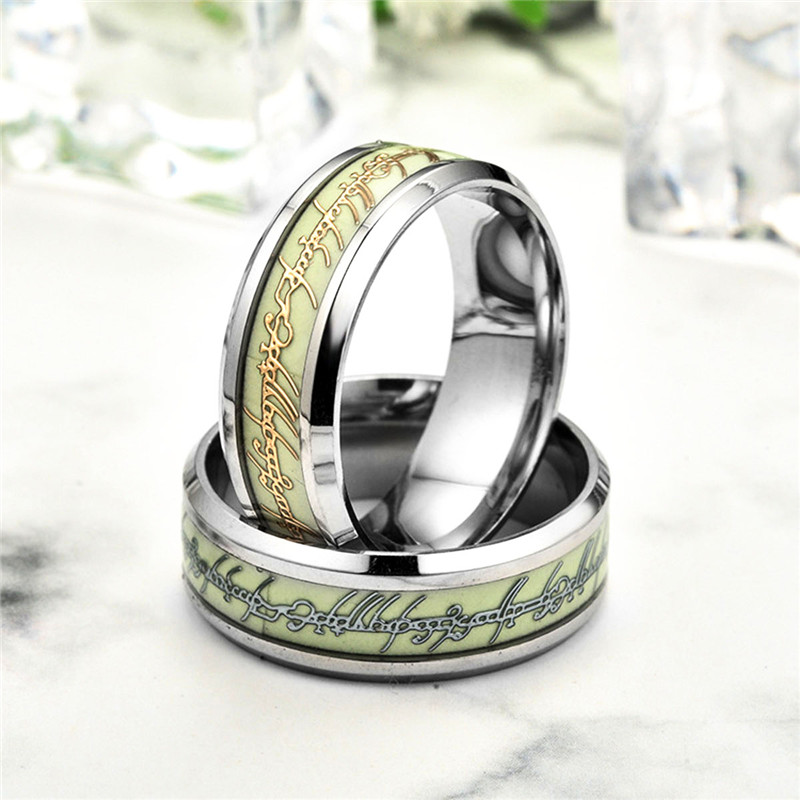 New Fashion Luminous Ring Glow In The Dark Gold Inlay Green Background Silver Men Woman Rings