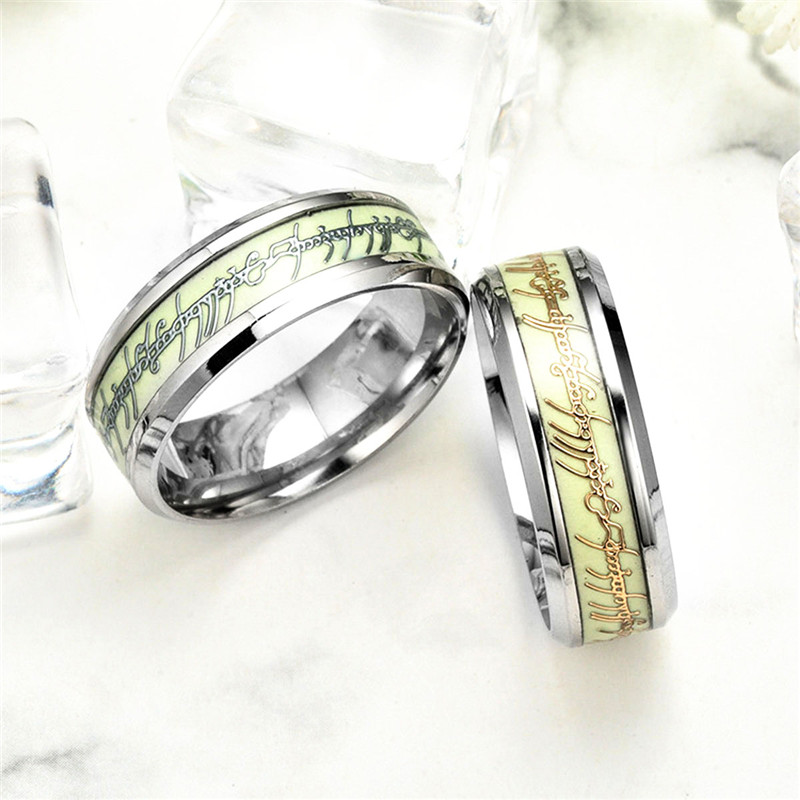 New Fashion Luminous Ring Glow In The Dark Gold Inlay Green Background Silver Men Woman Rings