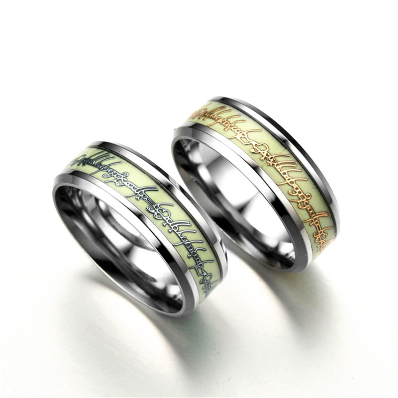 New Fashion Luminous Ring Glow In The Dark Gold Inlay Green Background Silver Men Woman Rings