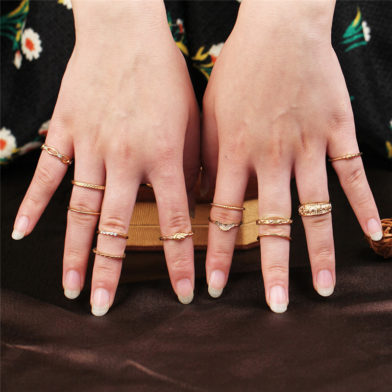12 PC Charm Gold  Midi Finger Ring Set for Women Vintage Boho Knuckle Party Rings Punk Jewelry Gifts