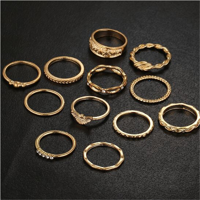 12 PC Charm Gold  Midi Finger Ring Set for Women Vintage Boho Knuckle Party Rings Punk Jewelry Gifts