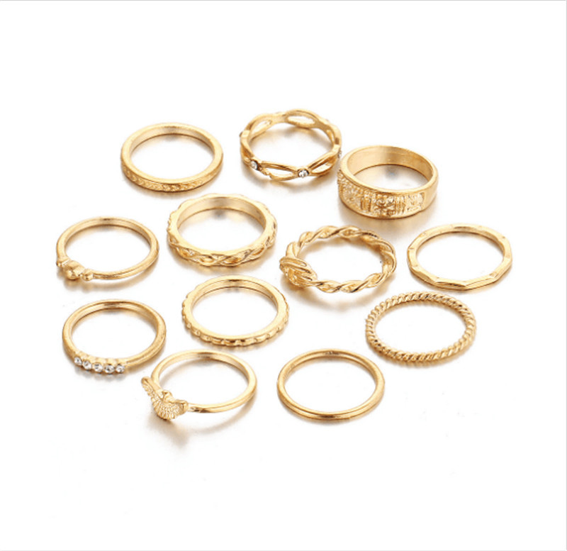 12 PC Charm Gold  Midi Finger Ring Set for Women Vintage Boho Knuckle Party Rings Punk Jewelry Gifts