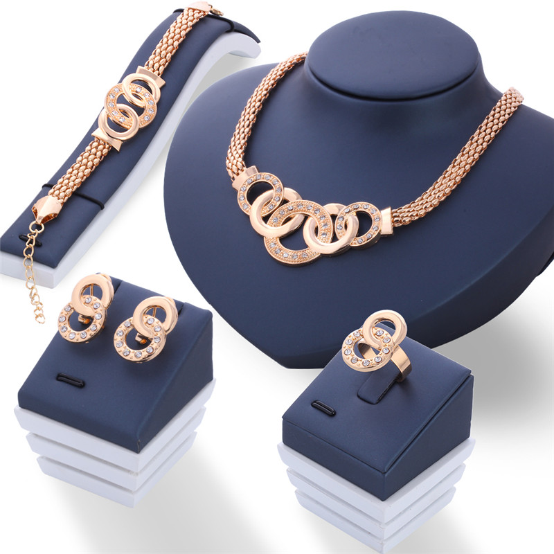 5 piece/Set New alloy Necklace Pendant Earring Studs Bracelet Wedding Rings Women Men Jewellery