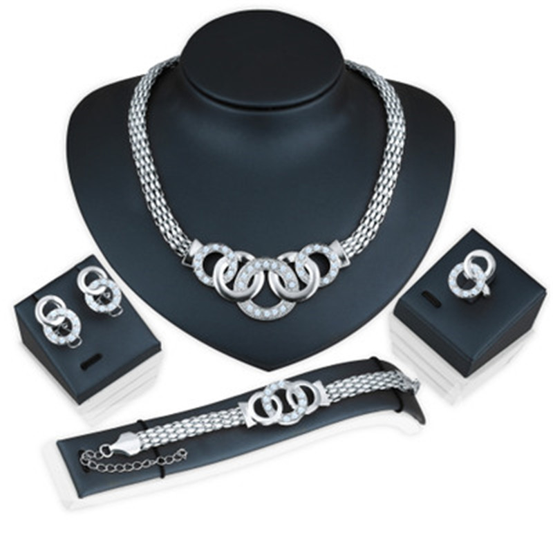 5 piece/Set New alloy Necklace Pendant Earring Studs Bracelet Wedding Rings Women Men Jewellery