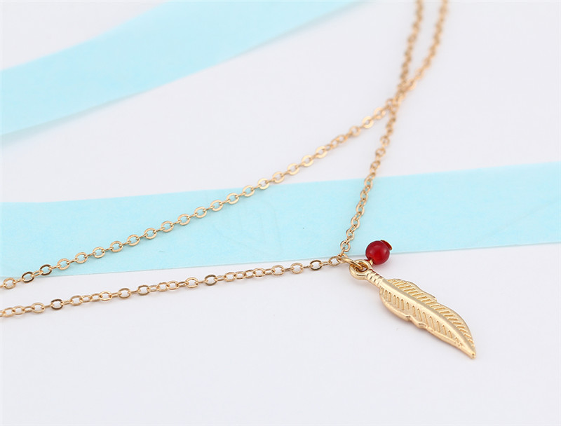 Double Layer Fashion Women Feathers Leaves Anklets Beads Bracelet Tassel Sandals Beach Foot Jewelry