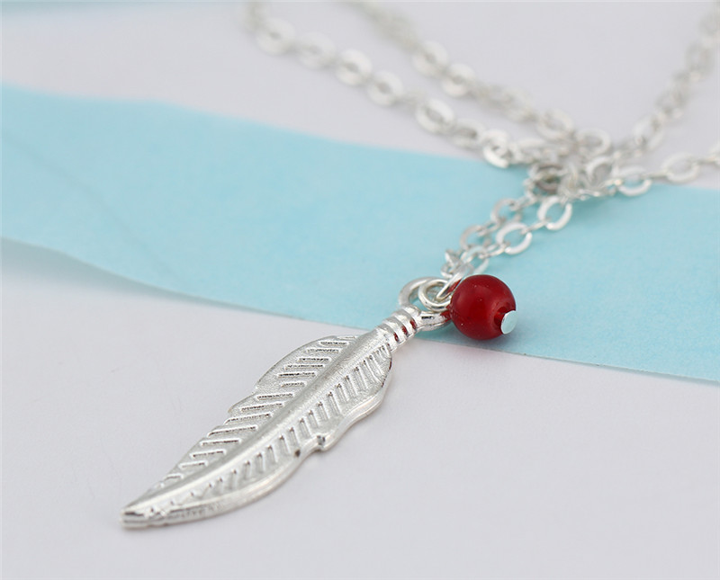Double Layer Fashion Women Feathers Leaves Anklets Beads Bracelet Tassel Sandals Beach Foot Jewelry
