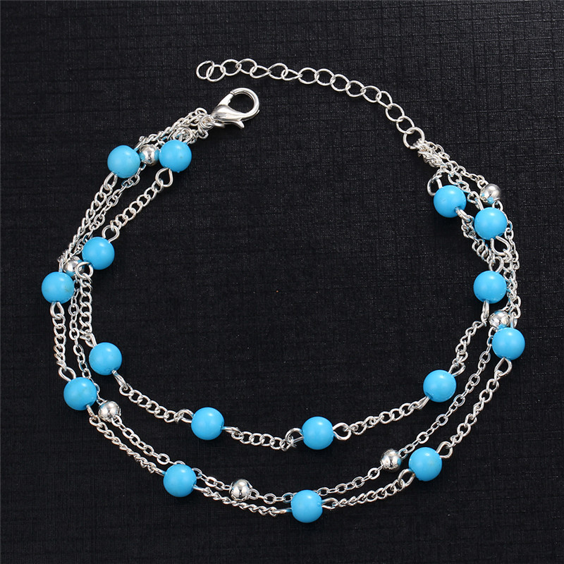 2017 Retro Foot Jewelry Bohemian Beach Holiday Anklet Blue Beads Ankle Bracelets for Women
