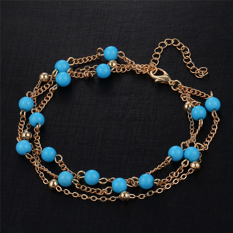 2017 Retro Foot Jewelry Bohemian Beach Holiday Anklet Blue Beads Ankle Bracelets for Women