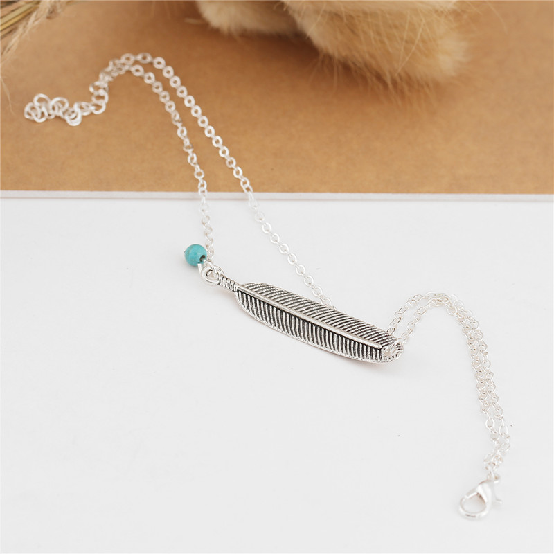 Vintage Anklet Women Blue bead Leaf Charms Beads Bohemian Ankle Bracelet Foot Jewelry