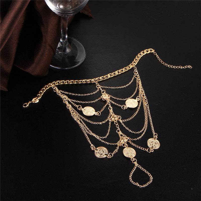 Fashion Bohemian Vintage Ethnic Multilayer Chain Tassels Anklets Coin Anklets for Women