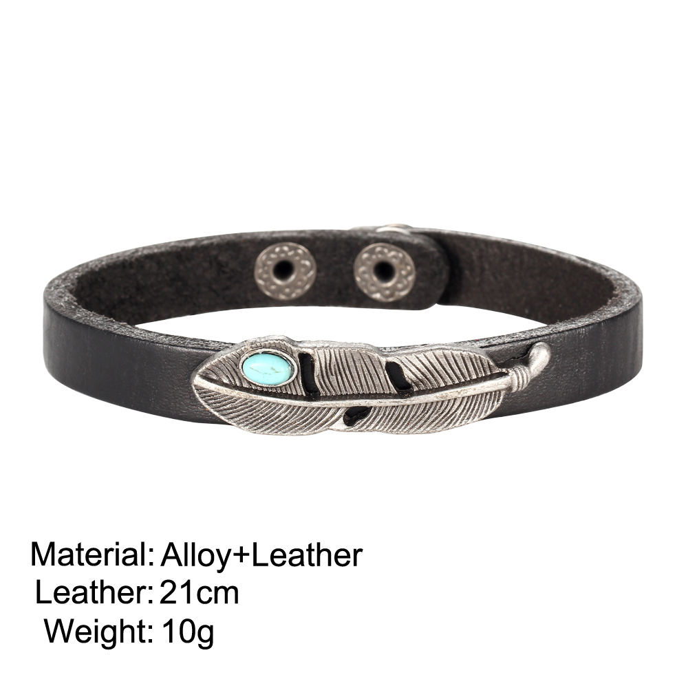 Fashion Retro Alloy Leather Bracelet Turquoise Feathers Bracelet for Women &amp; Men