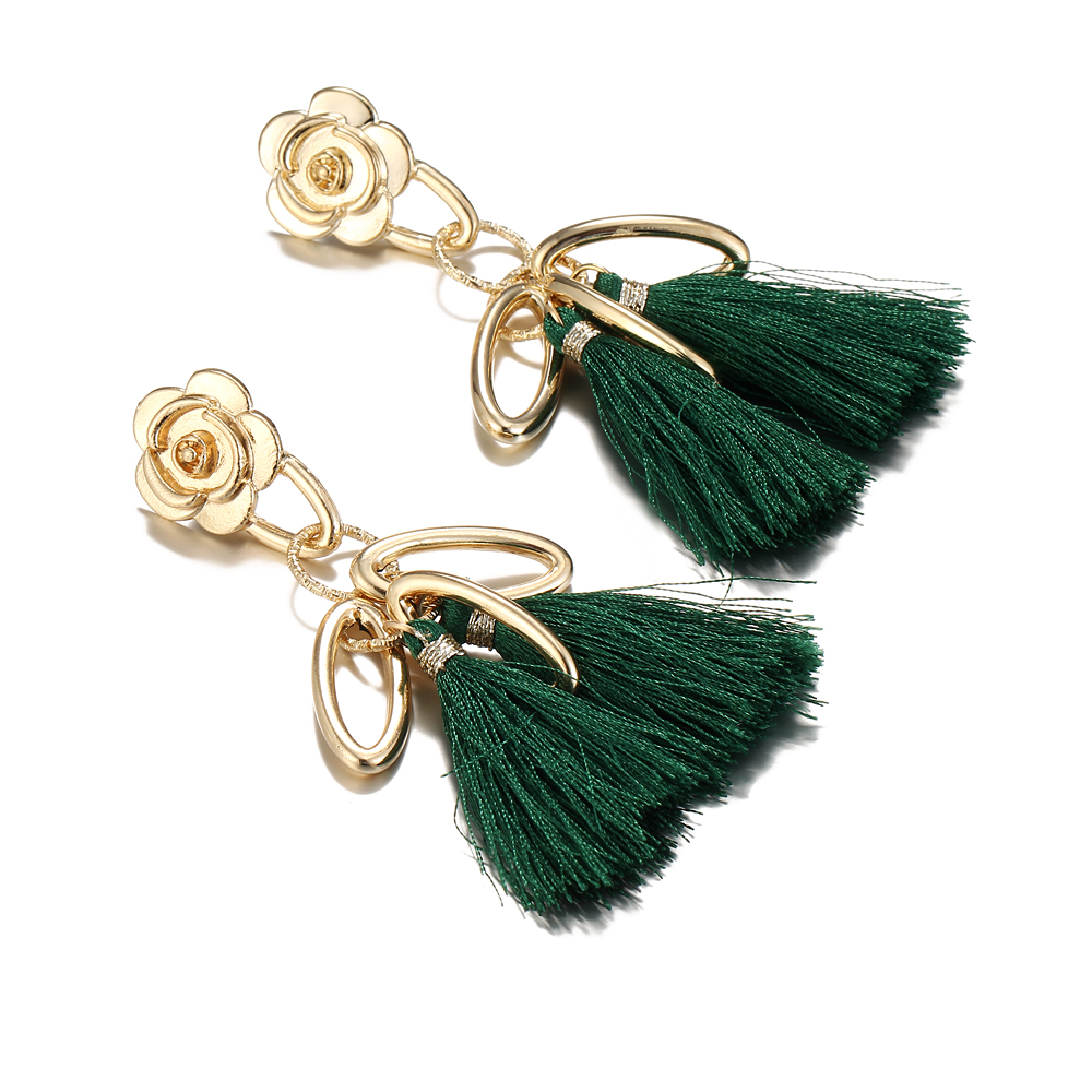 Long Tassel Earrings for Women Gold Retro Flower Dangle Drop Earring Fashion Jewelry