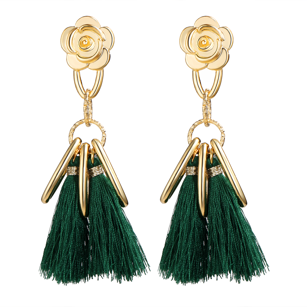 Long Tassel Earrings for Women Gold Retro Flower Dangle Drop Earring Fashion Jewelry