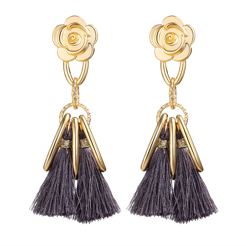 Long Tassel Earrings for Women Gold Retro Flower Dangle Drop Earring Fashion Jewelry