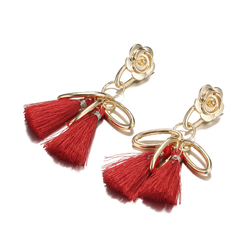 Long Tassel Earrings for Women Gold Retro Flower Dangle Drop Earring Fashion Jewelry