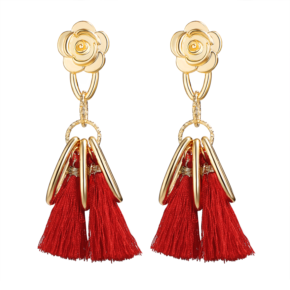 Long Tassel Earrings for Women Gold Retro Flower Dangle Drop Earring Fashion Jewelry