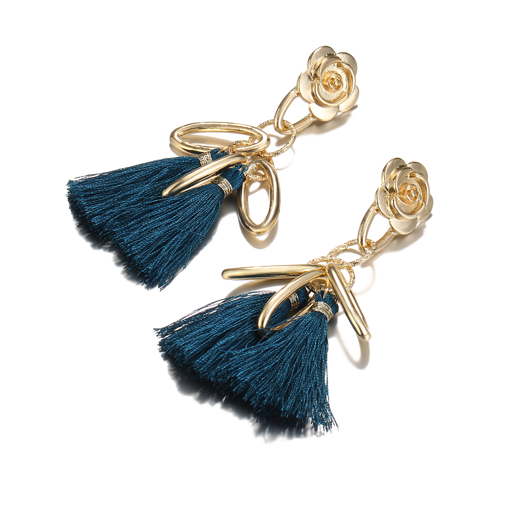 Long Tassel Earrings for Women Gold Retro Flower Dangle Drop Earring Fashion Jewelry