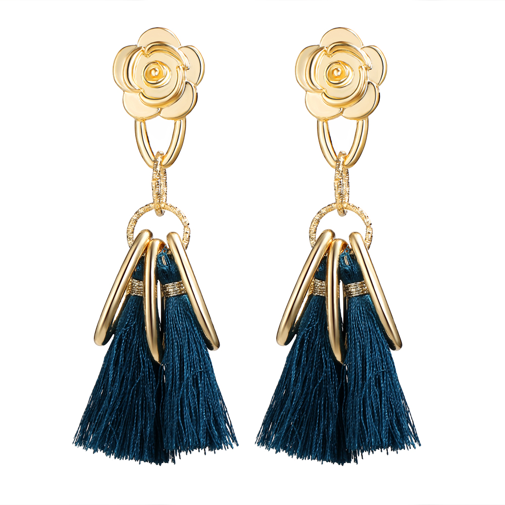 Long Tassel Earrings for Women Gold Retro Flower Dangle Drop Earring Fashion Jewelry