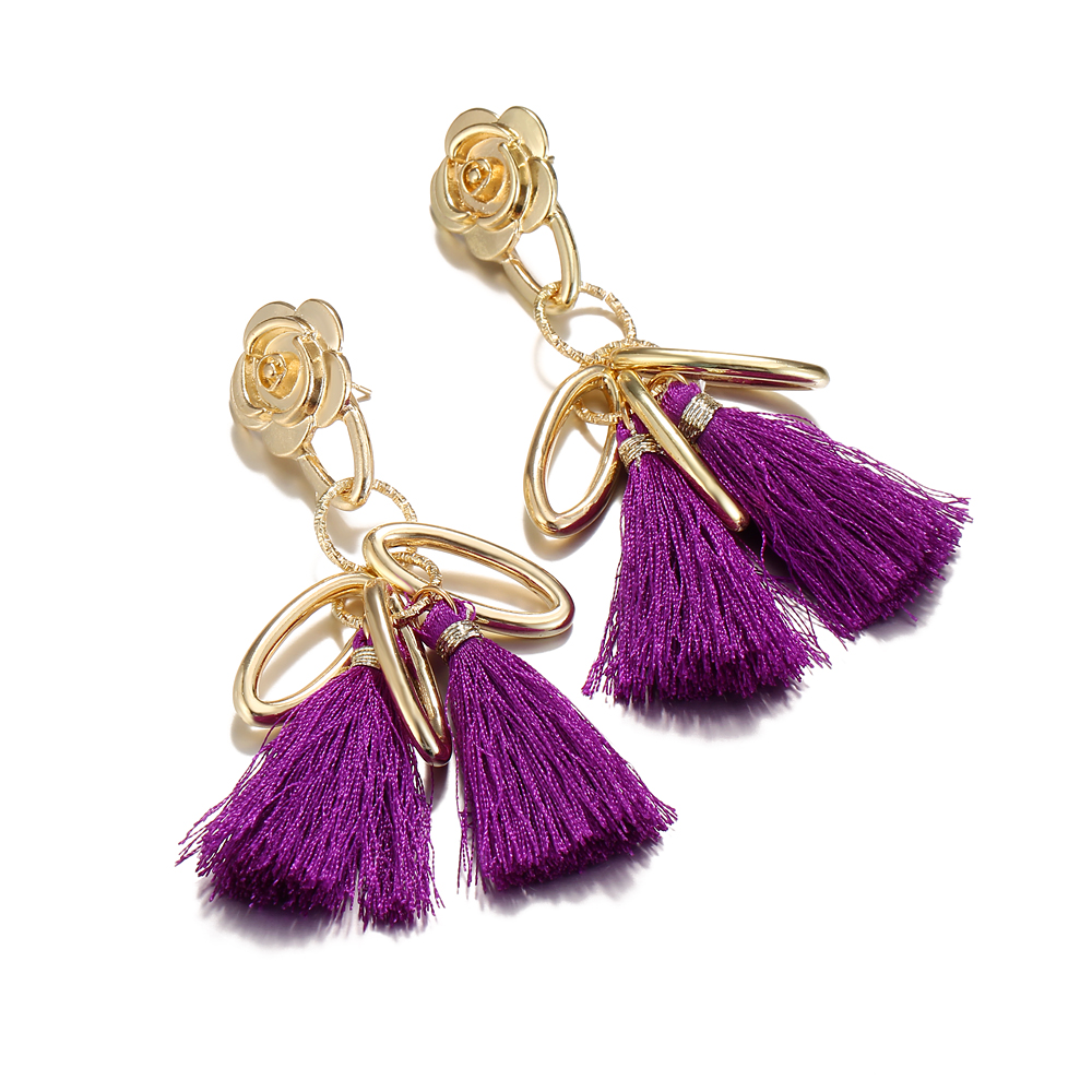 Long Tassel Earrings for Women Gold Retro Flower Dangle Drop Earring Fashion Jewelry