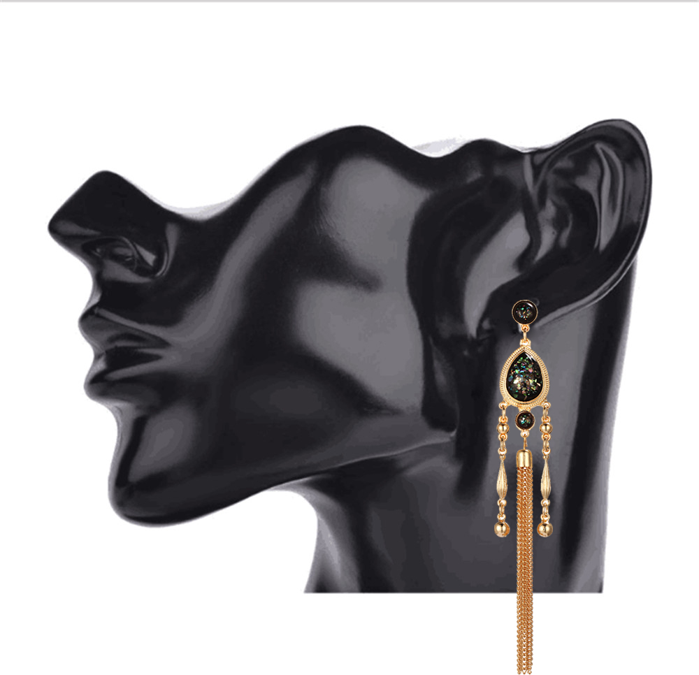 Women Elegant Retro Long Tassels Alloy Earrings Beads pendant Crystal Gemstone Stud Earring Jewelry