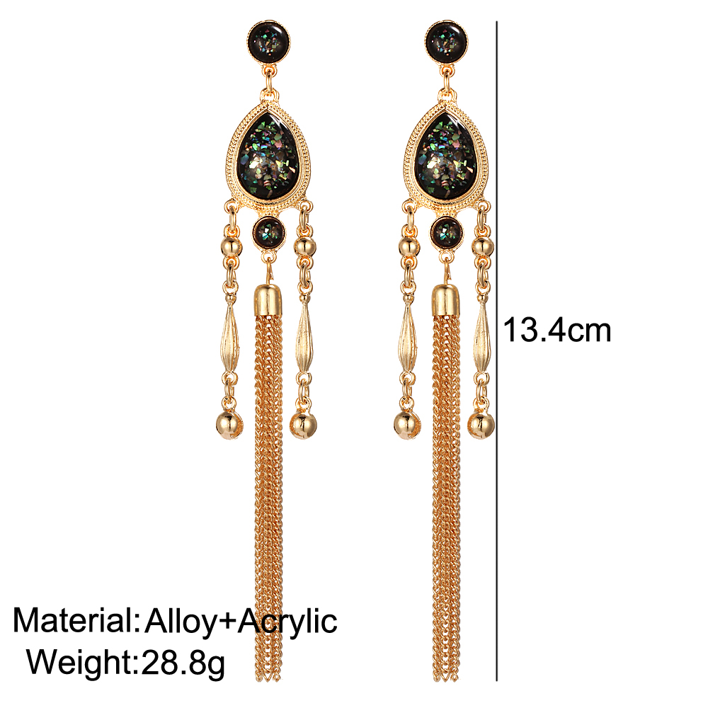 Women Elegant Retro Long Tassels Alloy Earrings Beads pendant Crystal Gemstone Stud Earring Jewelry