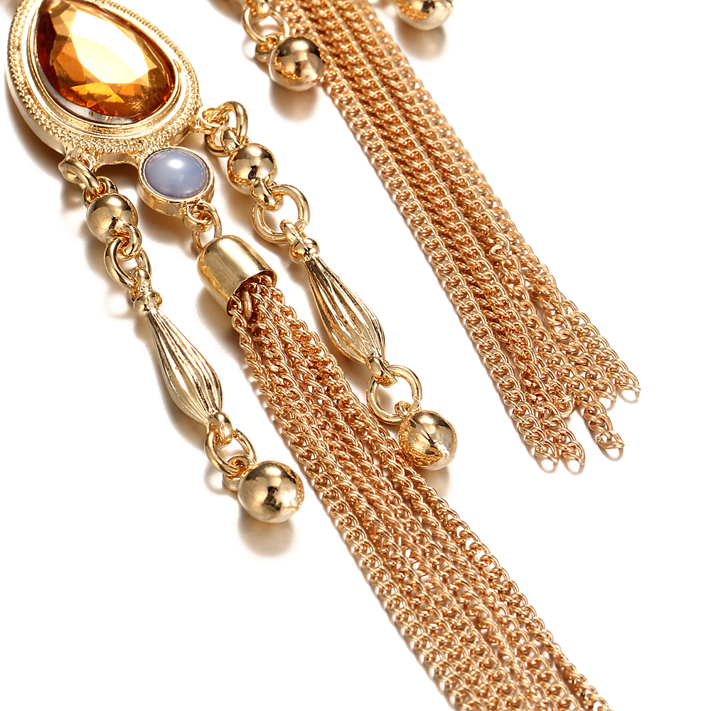 Women Elegant Retro Long Tassels Alloy Earrings Beads pendant Crystal Gemstone Stud Earring Jewelry