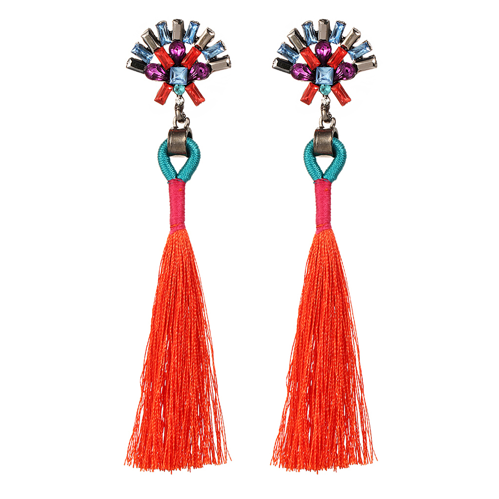 Bohemian Ethnic Vintage Earrings Rhinestone Crystal Long Tassel Stud Earrings for Women