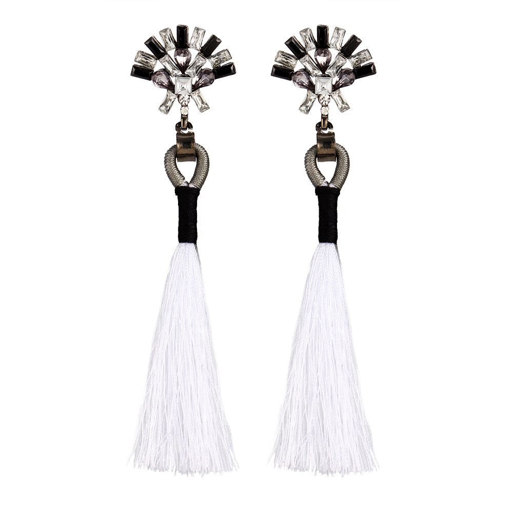 Bohemian Ethnic Vintage Earrings Rhinestone Crystal Long Tassel Stud Earrings for Women
