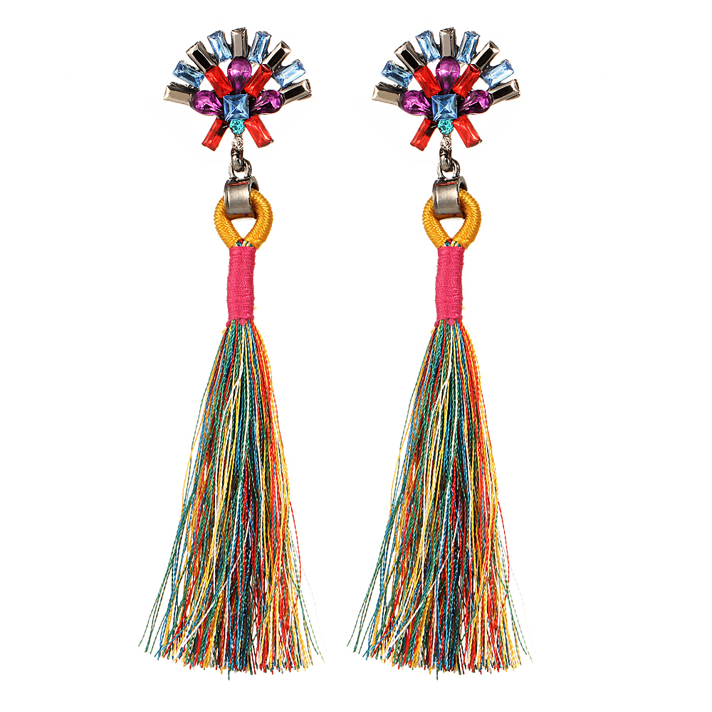 Bohemian Ethnic Vintage Earrings Rhinestone Crystal Long Tassel Stud Earrings for Women