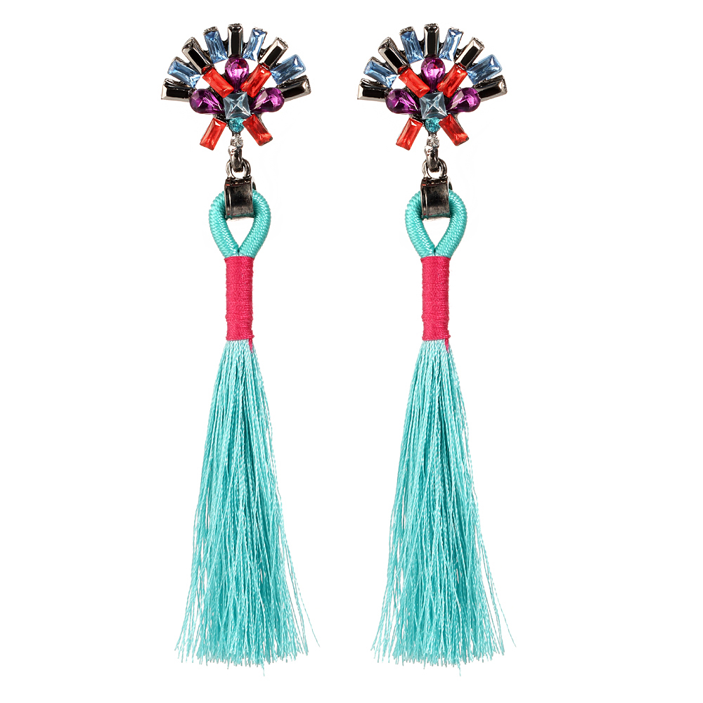 Bohemian Ethnic Vintage Earrings Rhinestone Crystal Long Tassel Stud Earrings for Women
