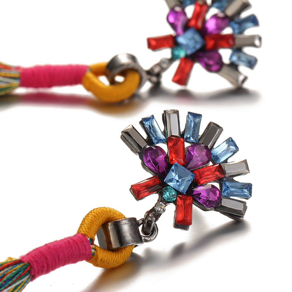 Bohemian Ethnic Vintage Earrings Rhinestone Crystal Long Tassel Stud Earrings for Women