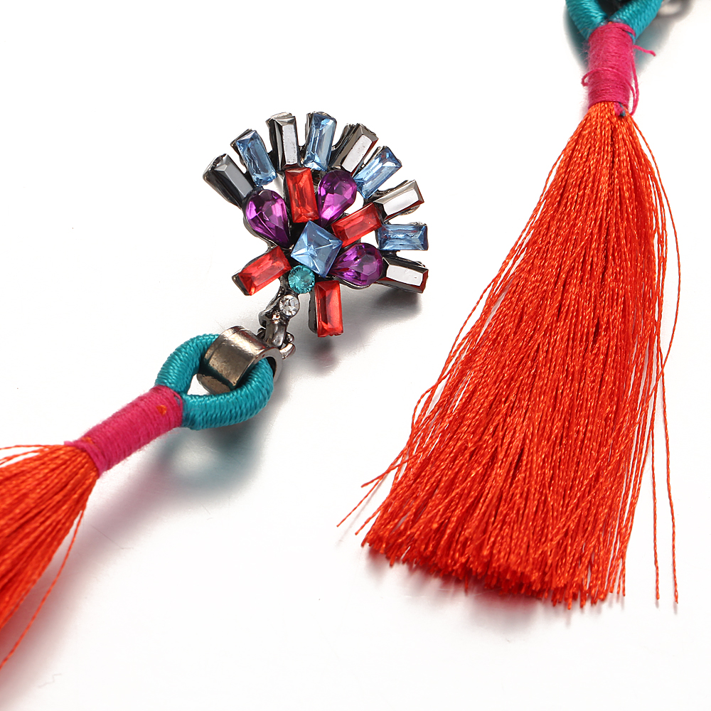 Bohemian Ethnic Vintage Earrings Rhinestone Crystal Long Tassel Stud Earrings for Women