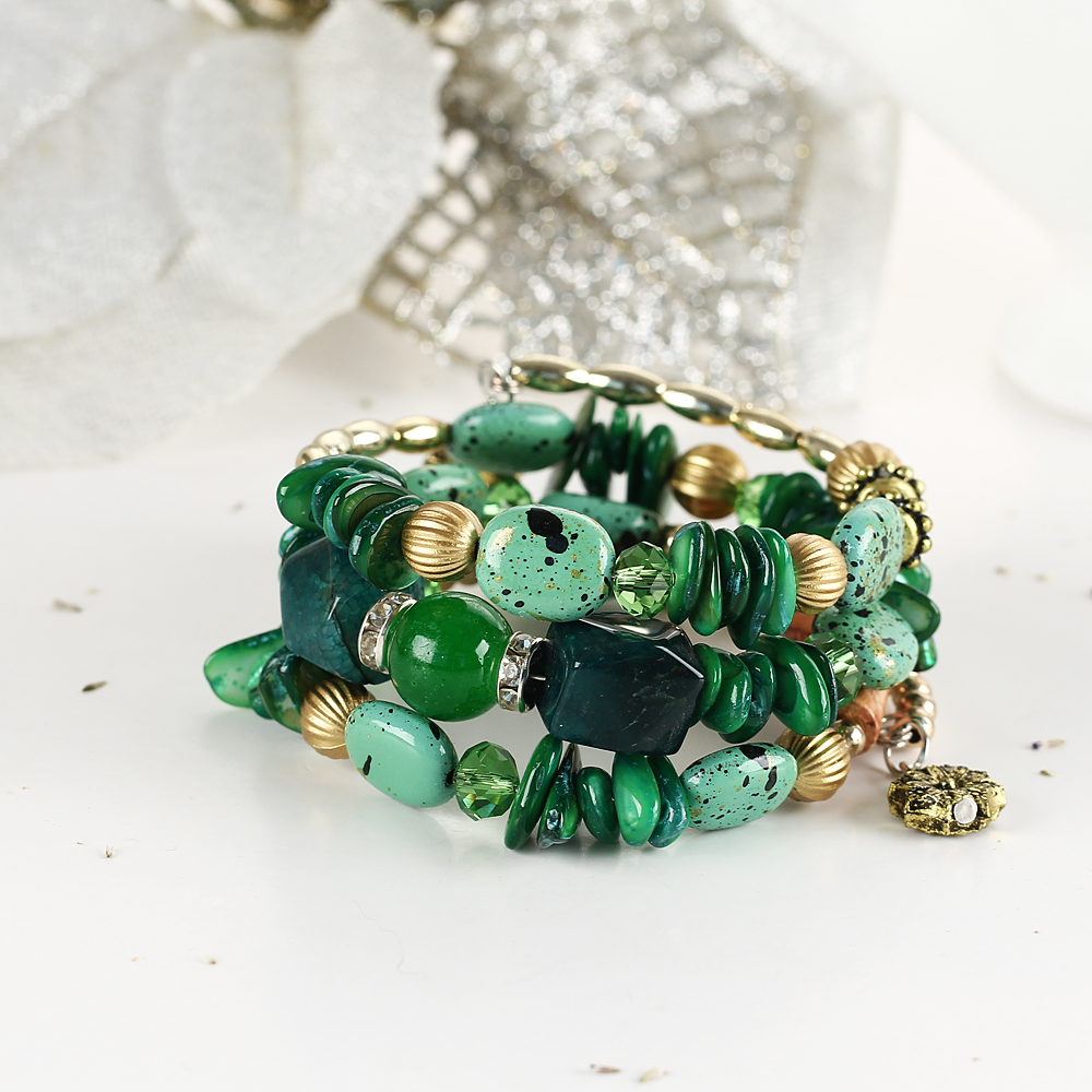 New Fashion Retro Colorful Artificial Gems Female Multilayer Bracelet Summer Dress Jewelry