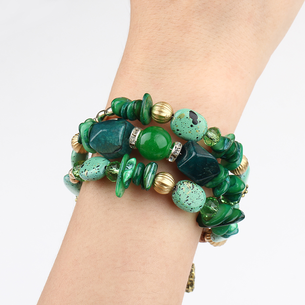 New Fashion Retro Colorful Artificial Gems Female Multilayer Bracelet Summer Dress Jewelry