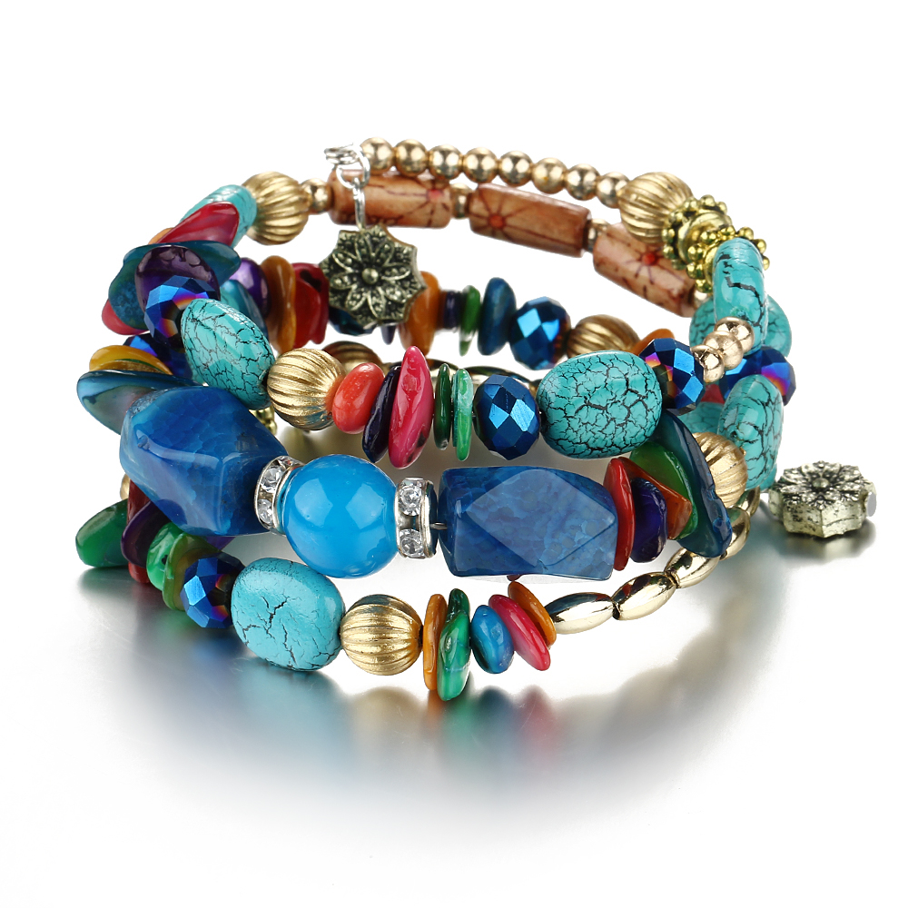 New Fashion Retro Colorful Artificial Gems Female Multilayer Bracelet Summer Dress Jewelry