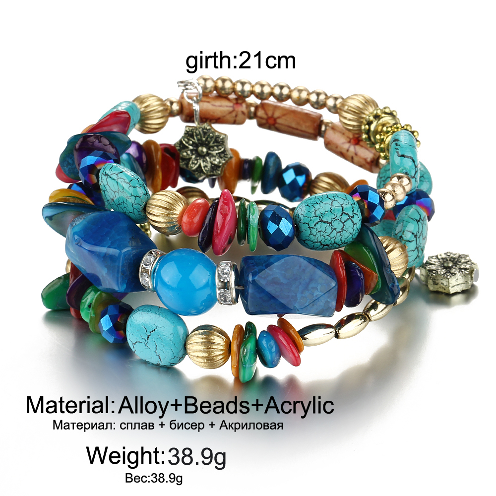 New Fashion Retro Colorful Artificial Gems Female Multilayer Bracelet Summer Dress Jewelry
