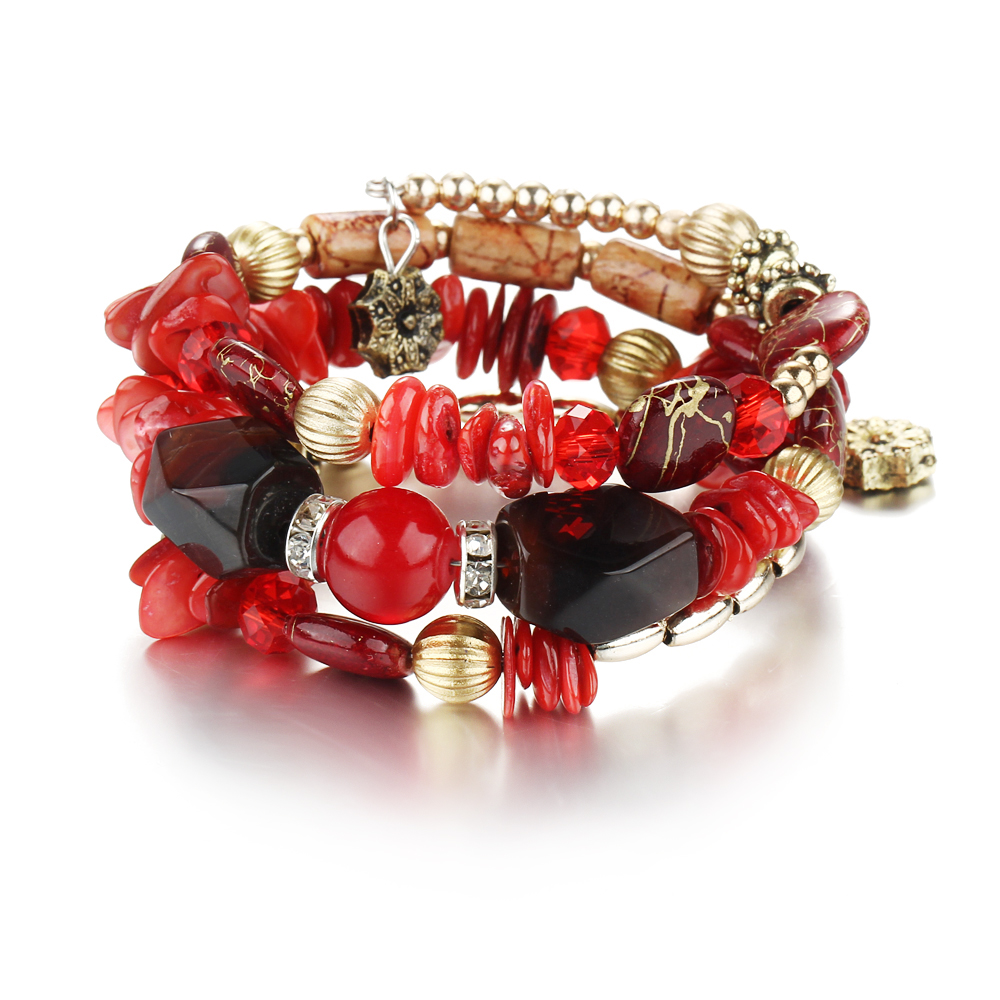 New Fashion Retro Colorful Artificial Gems Female Multilayer Bracelet Summer Dress Jewelry