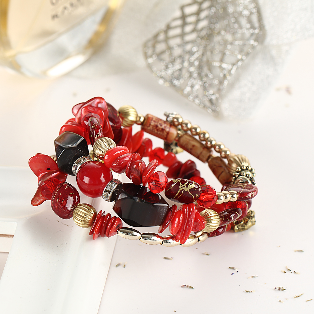 New Fashion Retro Colorful Artificial Gems Female Multilayer Bracelet Summer Dress Jewelry