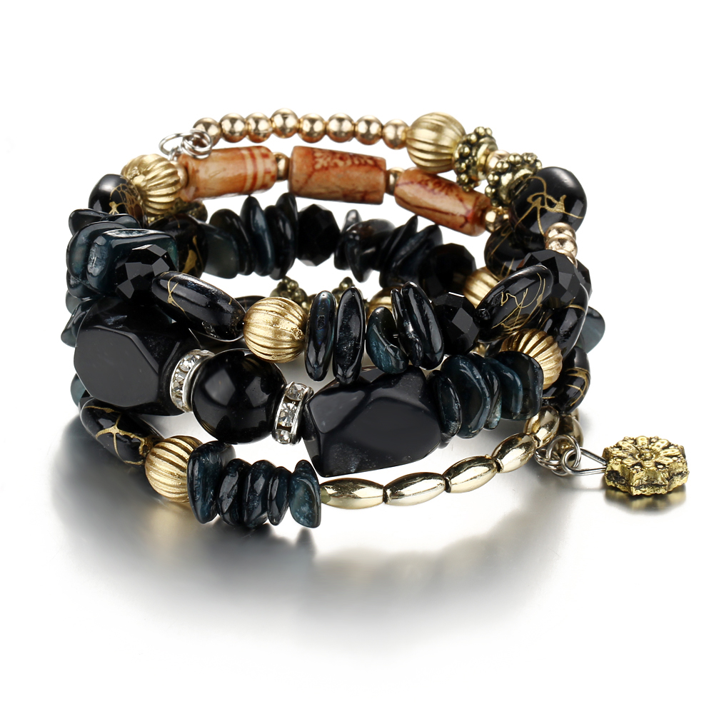 New Fashion Retro Colorful Artificial Gems Female Multilayer Bracelet Summer Dress Jewelry