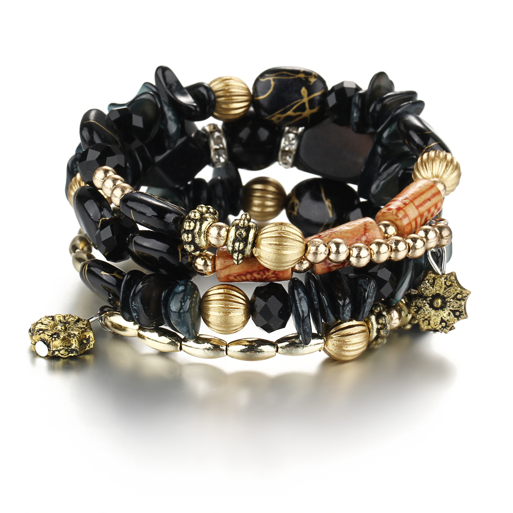New Fashion Retro Colorful Artificial Gems Female Multilayer Bracelet Summer Dress Jewelry
