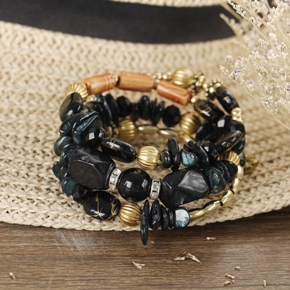 New Fashion Retro Colorful Artificial Gems Female Multilayer Bracelet Summer Dress Jewelry