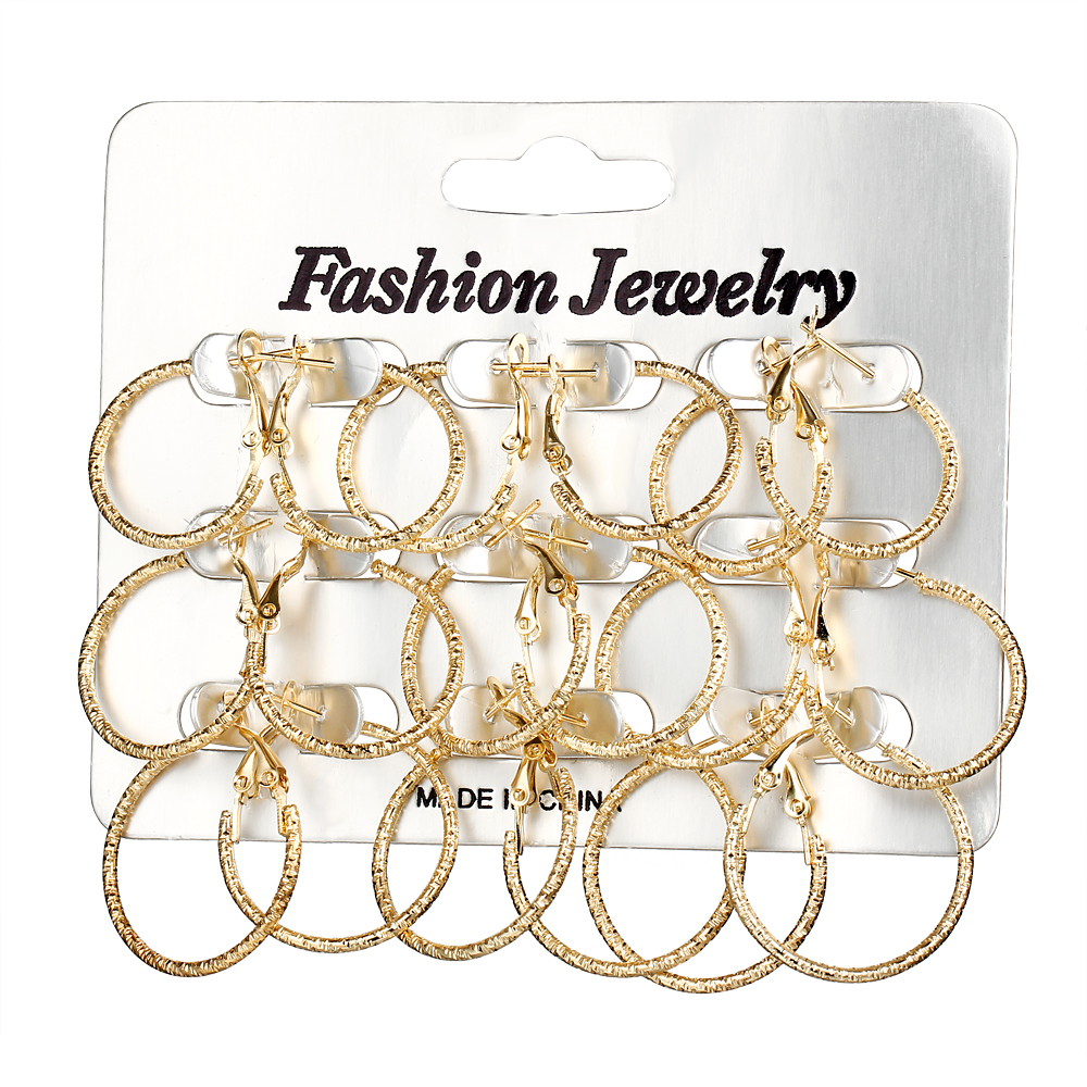 9PC/Set Fashion Women Carved Stainless Steel Full Circle Hoop Earrings Retro Earrings Set