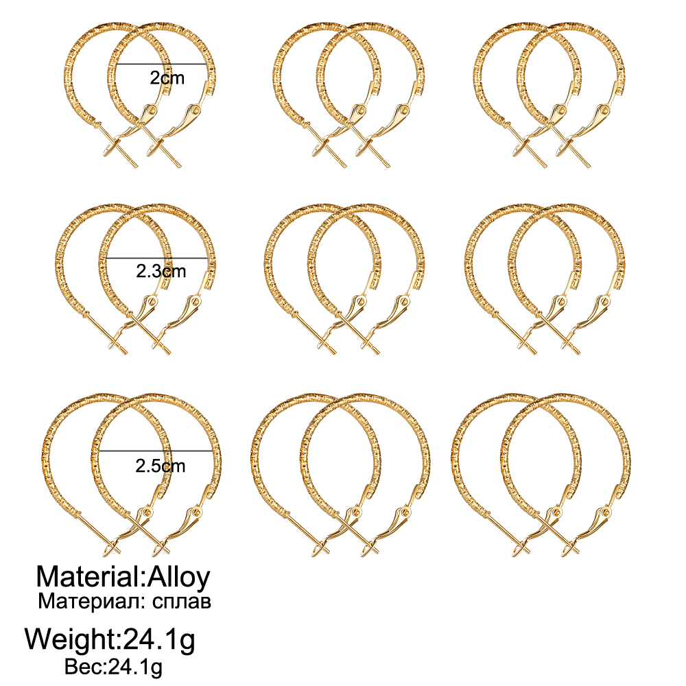 9PC/Set Fashion Women Carved Stainless Steel Full Circle Hoop Earrings Retro Earrings Set