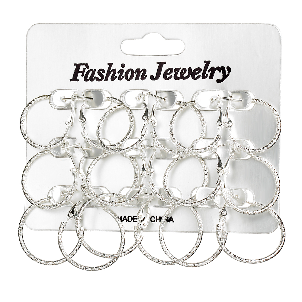 9PC/Set Fashion Women Carved Stainless Steel Full Circle Hoop Earrings Retro Earrings Set