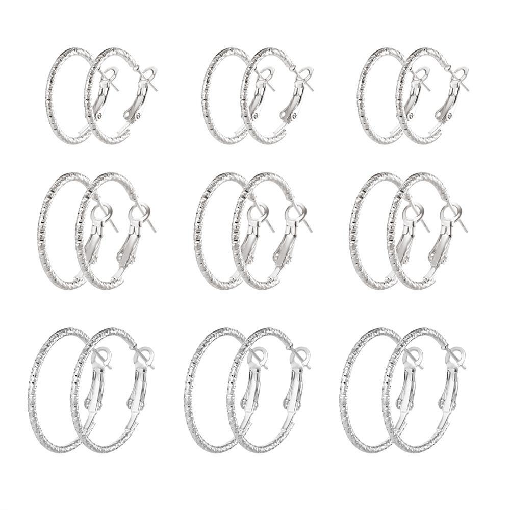 9PC/Set Fashion Women Carved Stainless Steel Full Circle Hoop Earrings Retro Earrings Set