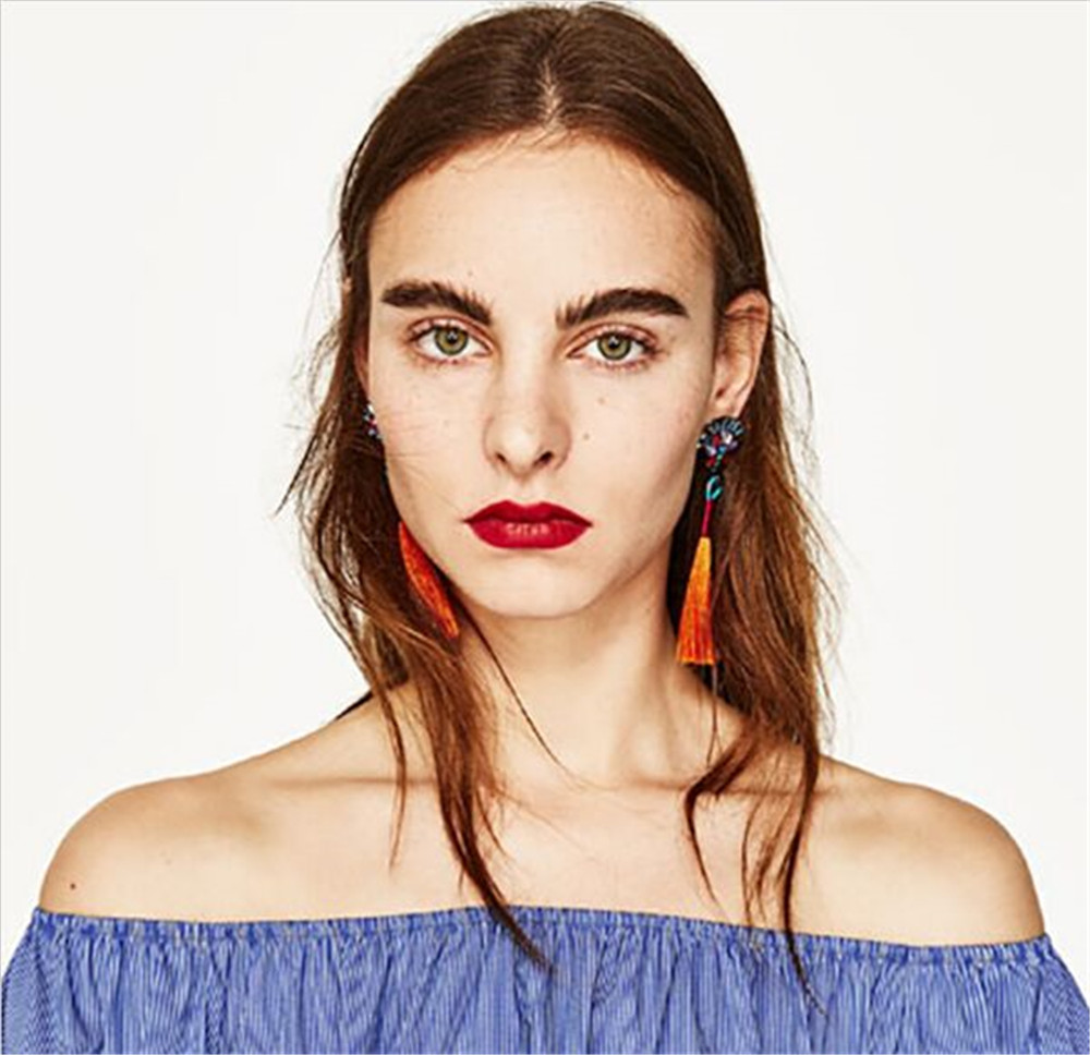 Bohemian Ethnic Vintage Earrings Rhinestone Crystal Long Tassel Stud Earrings for Women
