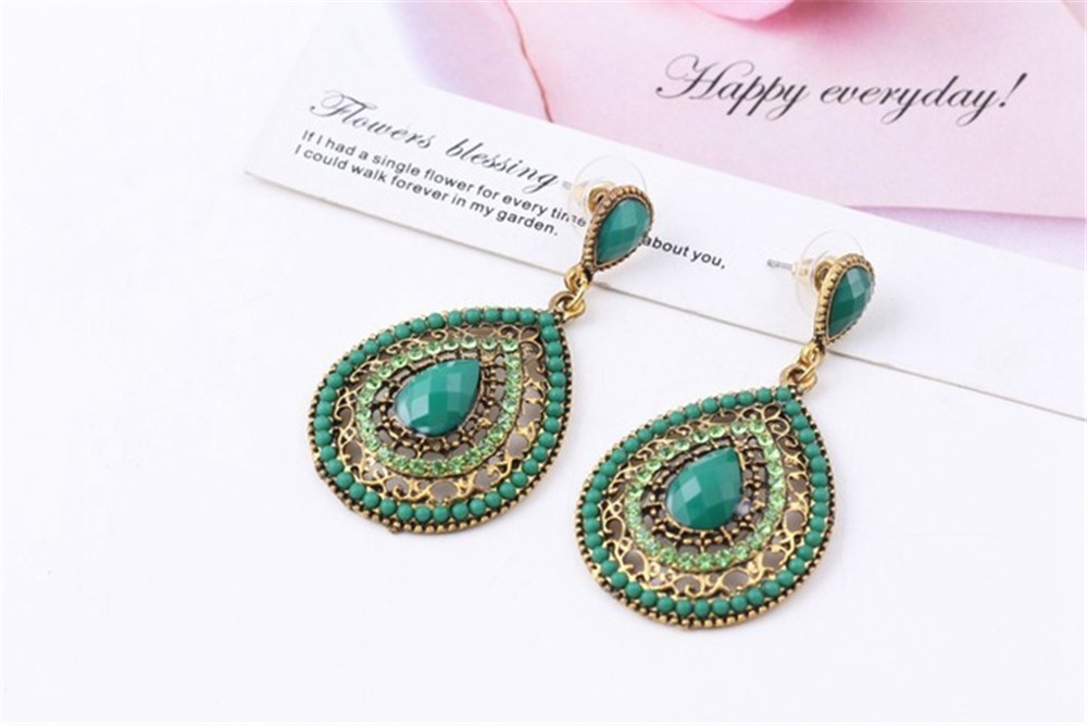 New Ethnic Jewelry Alloy Earring Full Rhinestone Large Water Drop Bohemia Dangle Earrings